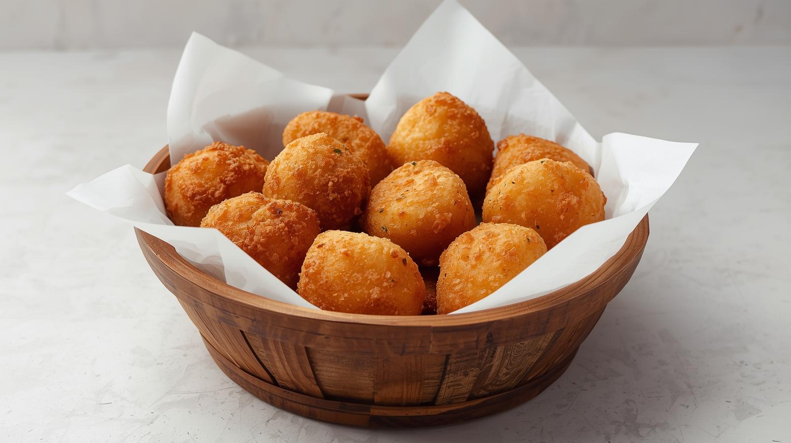 Cesto com coxinhas e salgados fritos